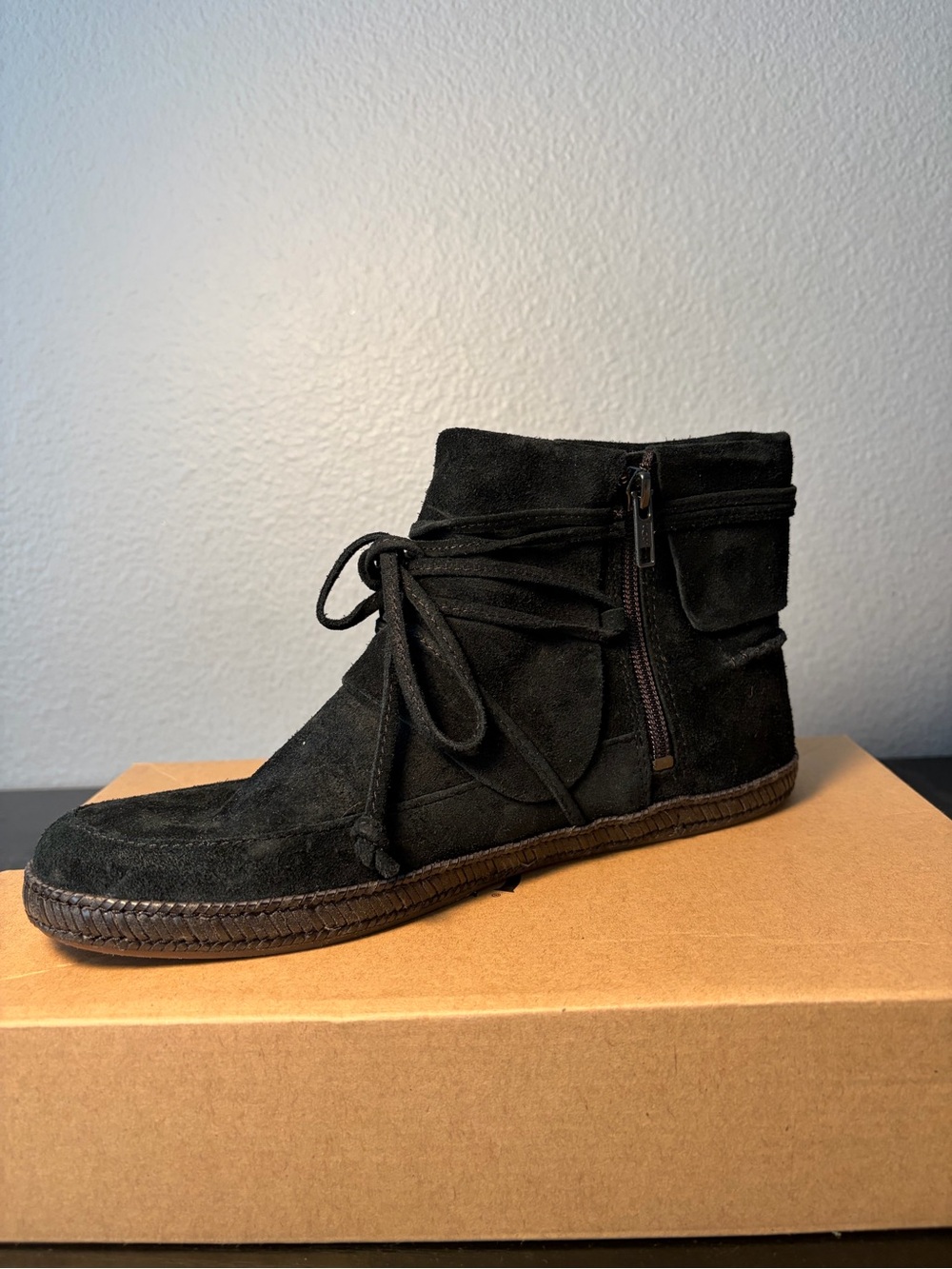 UGG Reid Black Suede Ankle Boots Moccasin Booties Size 8.5 NIB